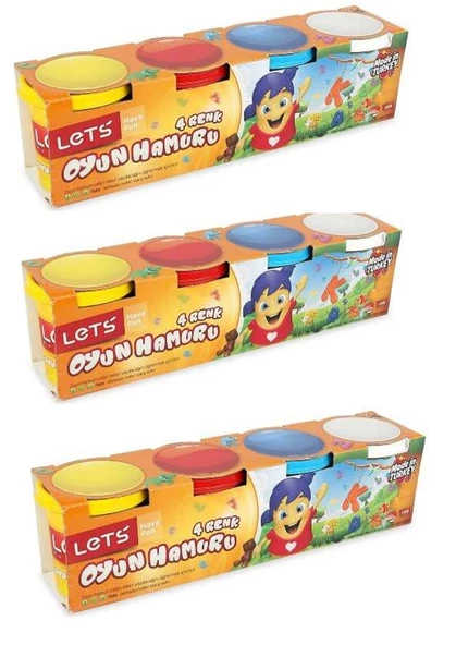 3 Adet Lets 4 Renk Oyun Hamuru Toplam 12 Hamur