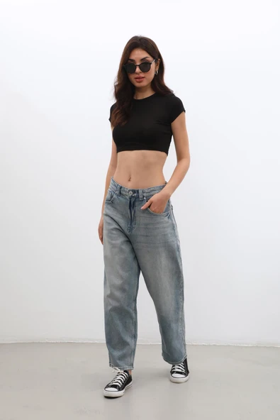 Kadın Yüksek Bel Skater Fit Jean Pantolon Tint - 4