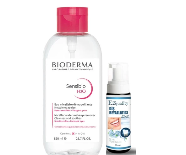 Bioderma Sensibio H2O Yüz ve Makyaj Temizleme Suyu 850 ml- Diş Beyazlatıcı Köpük Hediye