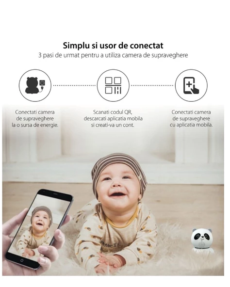 Panda Görünümlü 360° 1080p Ip Güvenlik Kamerası Gece Görüşlü Wifi Kamera - 4