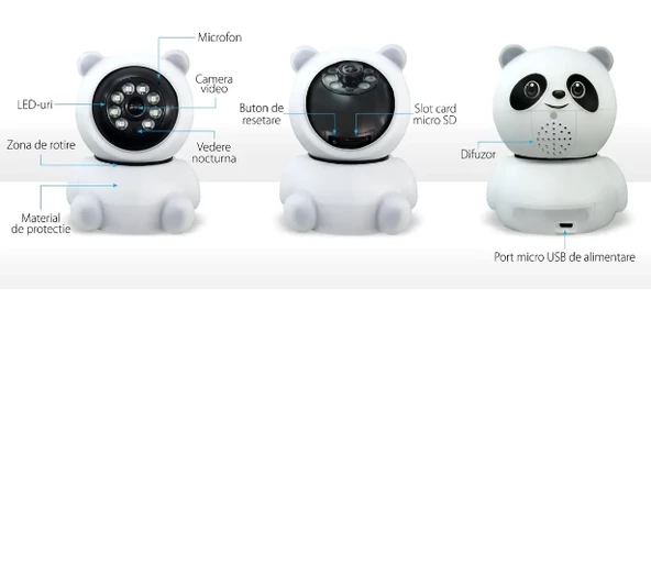 Panda Görünümlü 360° 1080p Ip Güvenlik Kamerası Gece Görüşlü Wifi Kamera - 5