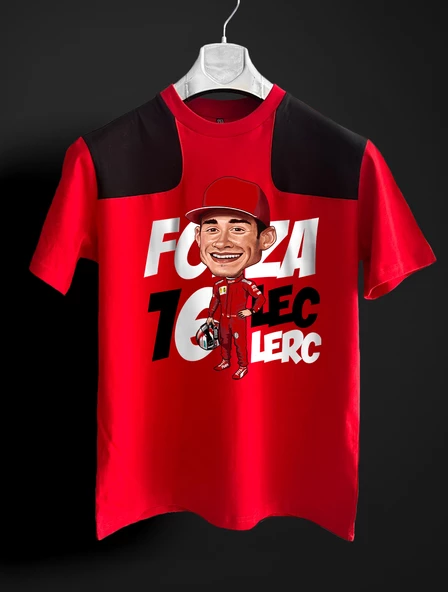 Forza Leclerc 16 F1 Kırmızı-Siyah Tshirt