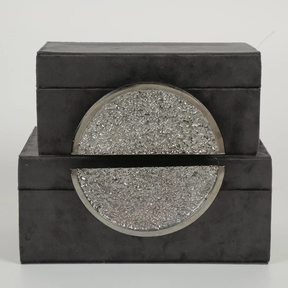 Vitale 2li Obje Kadife Kutu Taş Desen Siyah Nikel AK.JR003