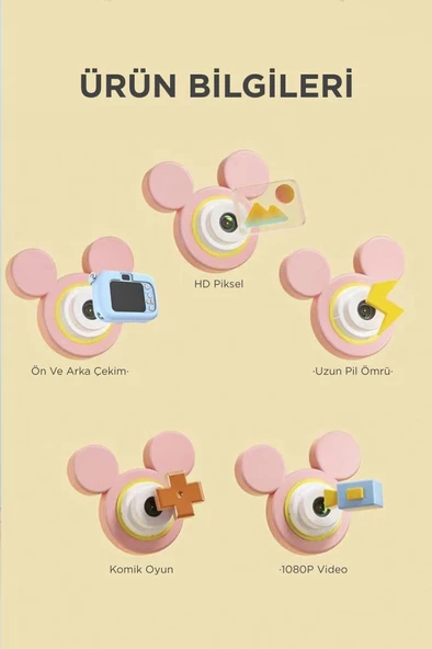 Torima CMR-16 Mor Mini 1080p Hd Çocuk Kamera Dijital Fotoğraf Makinesi 2.0 Inç Ekran 5 Adet Oyun - 7
