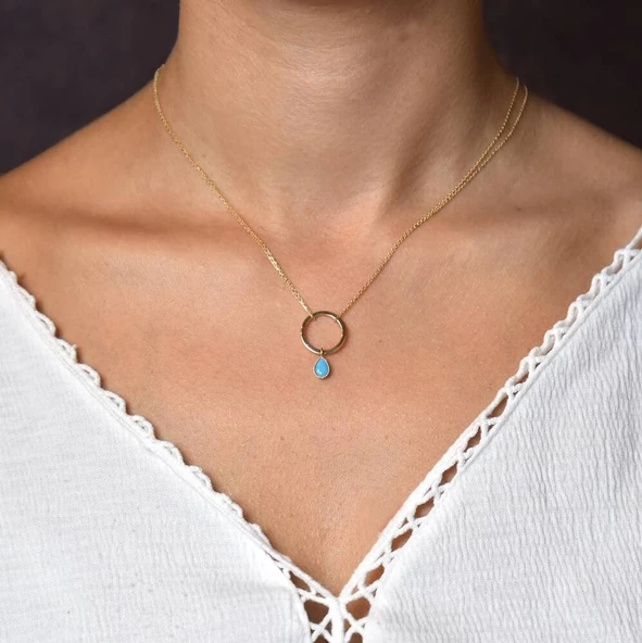 Choker Altın Firuze Kolye Çift Zincirli