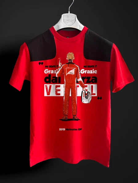 Sebastian Vettel Radio Series kırmızı siyah F1 T-shirt