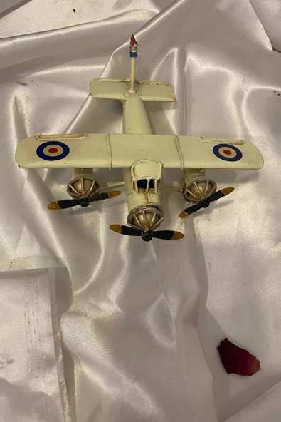 Metal Uçak Dekoratif Maket El Yapımı Oyuncak Teyyare Planör Beyaz - Resim 6