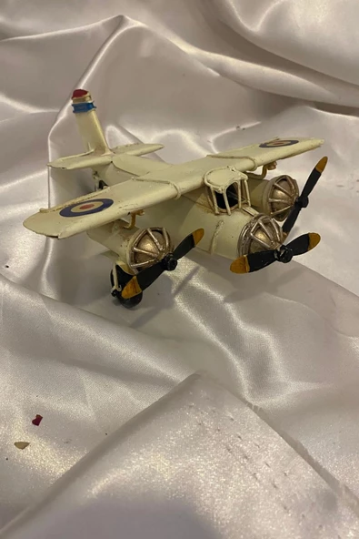 Metal Uçak Dekoratif Maket El Yapımı Oyuncak Teyyare Planör Beyaz - Resim 5