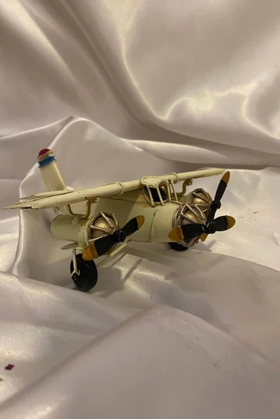 Metal Uçak Dekoratif Maket El Yapımı Oyuncak Teyyare Planör Beyaz - Resim 3