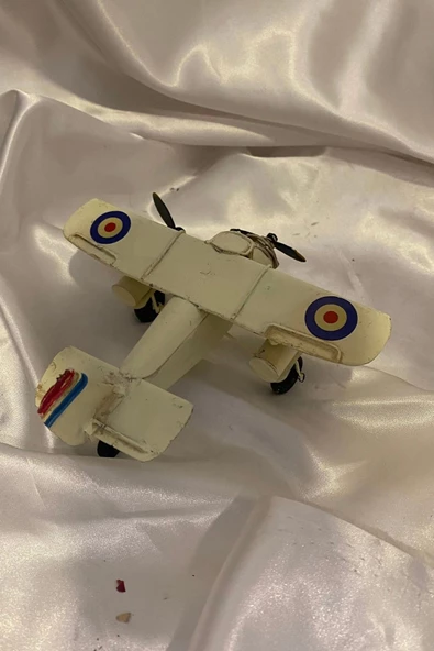 Metal Uçak Dekoratif Maket El Yapımı Oyuncak Teyyare Planör Beyaz - Resim 4