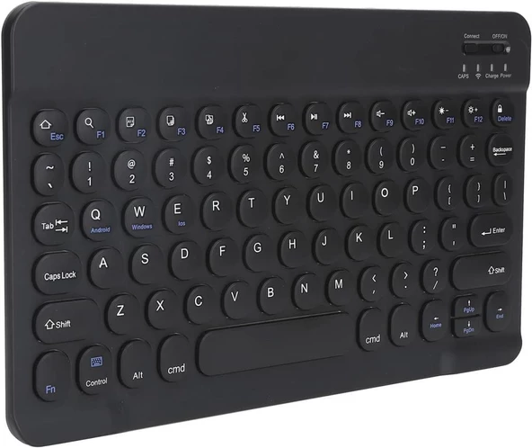 Wenn Ultra E140A 14" Uyumlu Kablosuz Bluetooth Şarj Edilebilir Yuvarlak Tuşlu Klavye - Siyah - 4