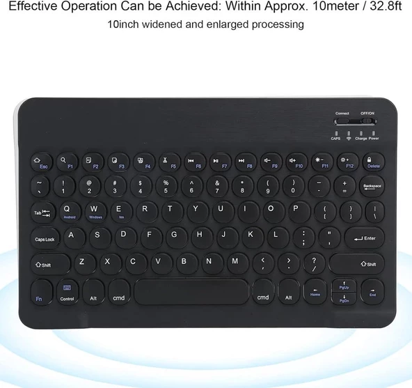 Wenn Ultra E140A 14" Uyumlu Kablosuz Bluetooth Şarj Edilebilir Yuvarlak Tuşlu Klavye - Siyah - 3