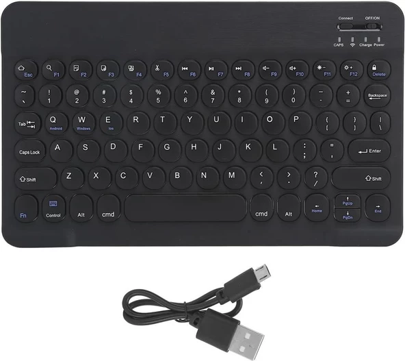 Wenn Ultra E140A 14" Uyumlu Kablosuz Bluetooth Şarj Edilebilir Yuvarlak Tuşlu Klavye - Siyah - 6