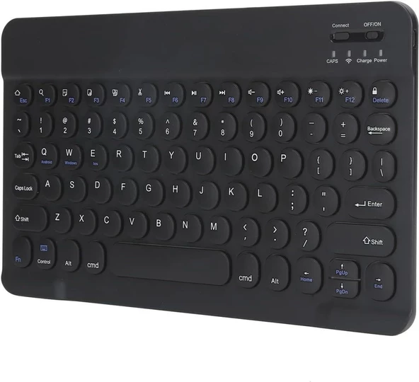 Wenn Ultra E140A 14" Uyumlu Kablosuz Bluetooth Şarj Edilebilir Yuvarlak Tuşlu Klavye - Siyah - 5
