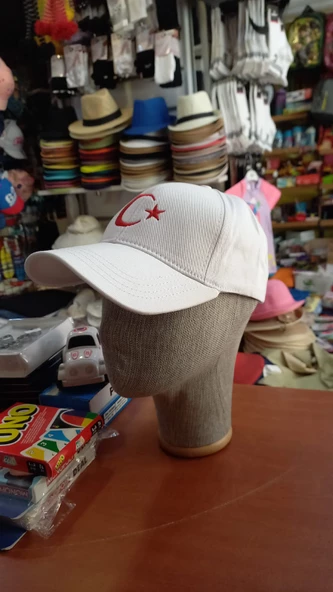 bayrak şapka ayyıldızlı şapka nakışlı unisex model beyaz