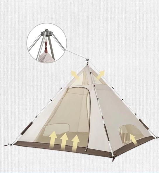 Naturehike Glamping 4 Kişilik Çift Katmanlı Otomatik Kurulum Piramid Çadır - Resim 5