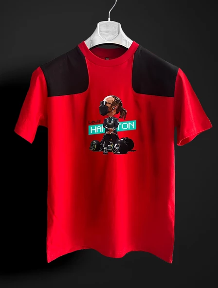 Lewis Hamilton Pixel kırmızı siyah F1 T-shirt