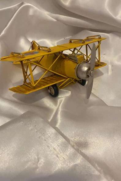 Metal Uçak Dekoratif Maket El Yapımı Oyuncak Teyyare Planör Sarı - Resim 6