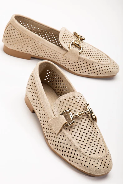 Bej Süet Delikli Günlük Kadın Babet - 4