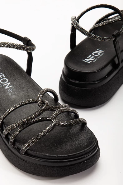 Siyah Dolgu Topuk Kadın Sandalet - Resim 5