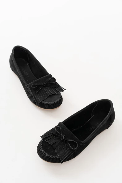 Siyah Süet Püsküllü Günlük Kadın Babet - 4