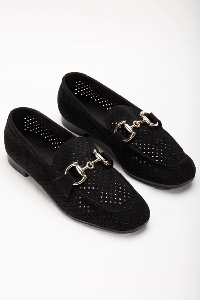 Siyah Süet Delikli Günlük Kadın Babet - 2