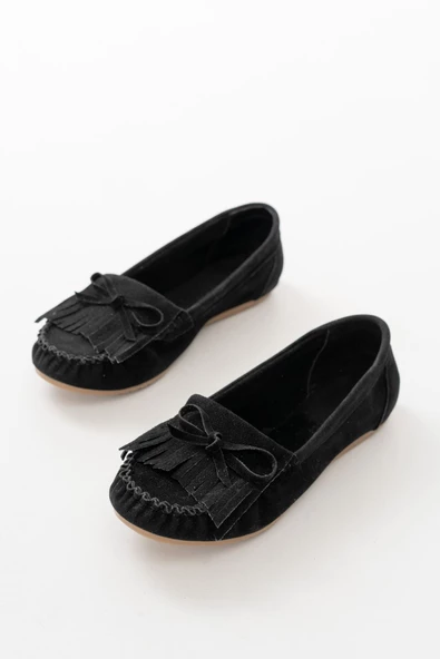 Siyah Süet Püsküllü Günlük Kadın Babet - 5