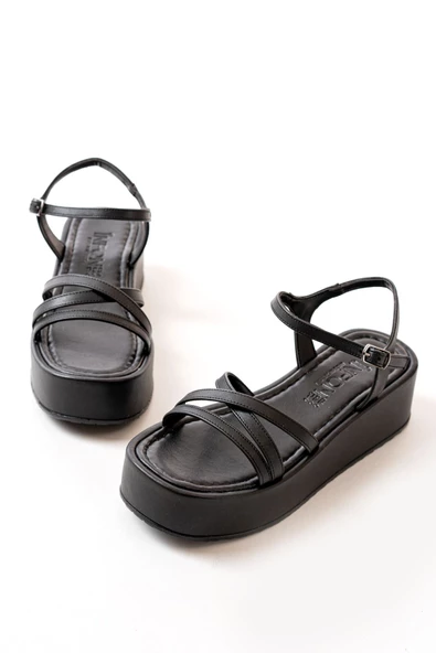 Siyah Dolgu Kadın Sandalet - 3