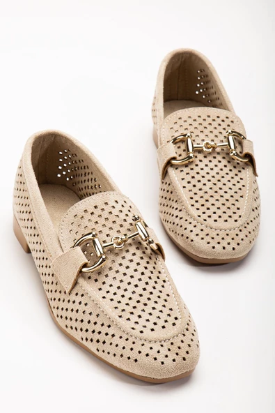 Bej Süet Delikli Günlük Kadın Babet - 3