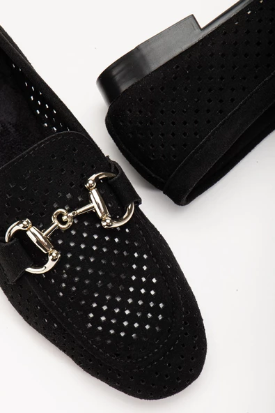 Siyah Süet Delikli Günlük Kadın Babet - 3