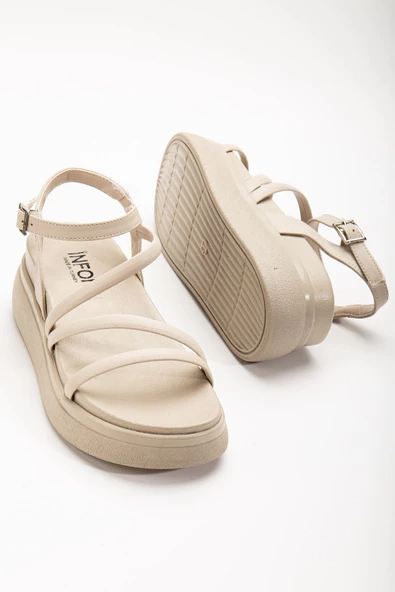 Bej Dolgu Topuk Kadın Sandalet - 3