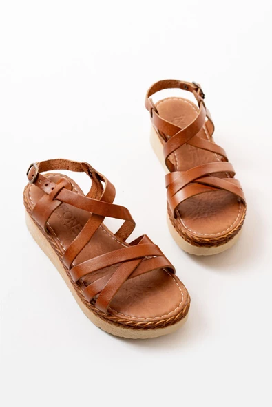 Taba Ortopedik Hakiki Deri Dolgu Kadın Sandalet - Resim 4