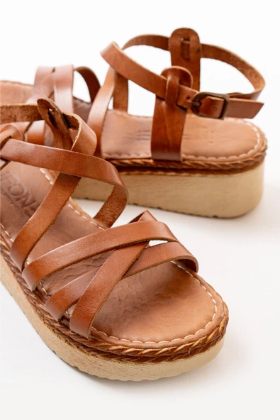 Taba Ortopedik Hakiki Deri Dolgu Kadın Sandalet - Resim 5