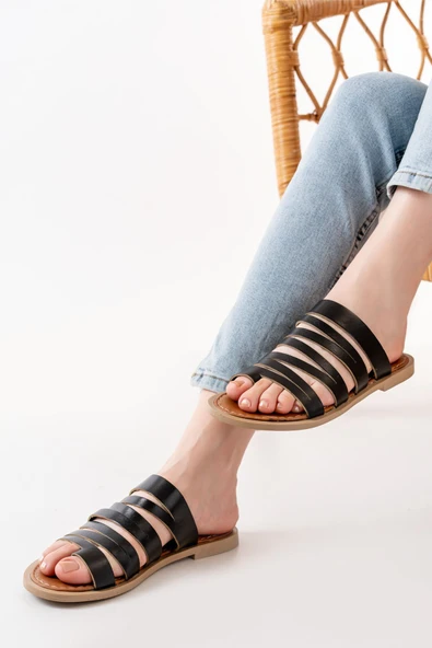 Siyah Ortopedik Hakiki Deri Kadın Terlik - Resim 4