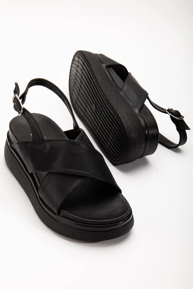 Siyah Dolgu Topuk Kadın Sandalet - Resim 3