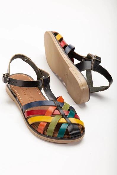 Siyah Multi Ortopedik Hakiki Deri Kadın Sandalet - 4