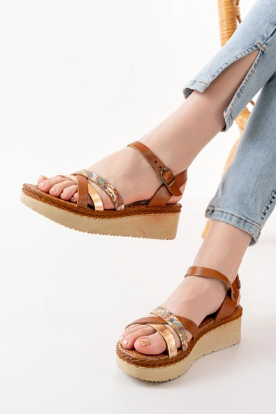 Taba Multi Ortopedik Hakiki Deri Dolgu Kadın Sandalet - Resim 4