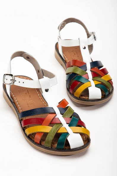 Beyaz Multi Ortopedik Hakiki Deri Kadın Sandalet - Resim 3