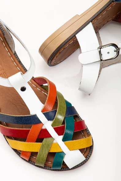 Beyaz Multi Ortopedik Hakiki Deri Kadın Sandalet - Resim 2