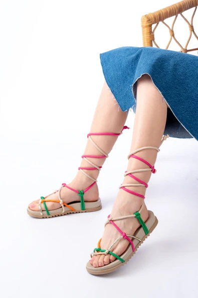 Multi Bilekten Bağcıklı Kadın Sandalet - Resim 4