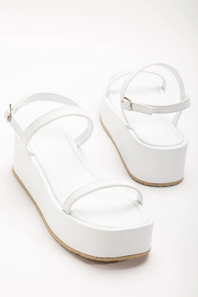 Beyaz Dolgu Topuk Kadın Sandalet - 5
