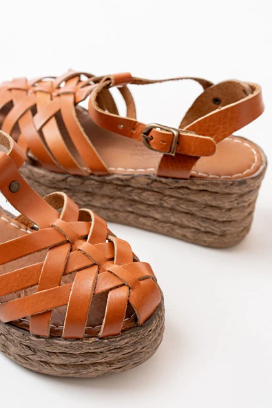 Taba Ortopedik Hakiki Deri Dolgu Kadın Sandalet - Resim 3