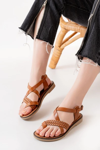 Taba Ortopedik Hakiki Deri Kadın Sandalet - Resim 3