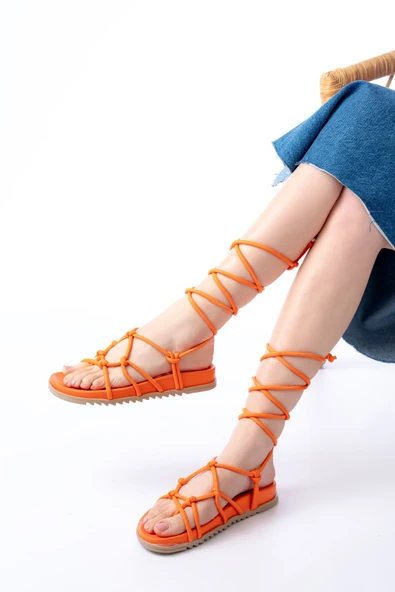 Orange Bilekten Bağcıklı Kadın Sandalet