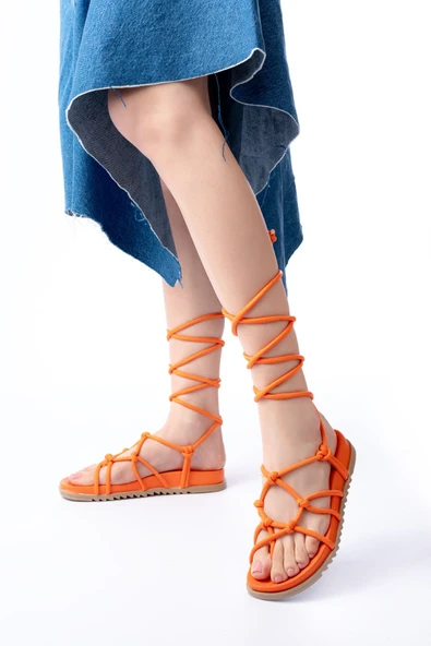 Orange Bilekten Bağcıklı Kadın Sandalet - Resim 3