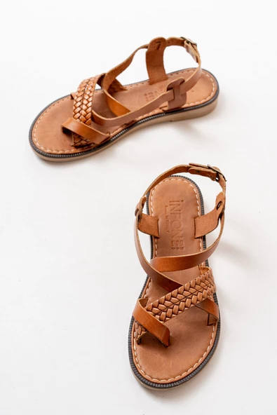 Taba Ortopedik Hakiki Deri Kadın Sandalet - Resim 5