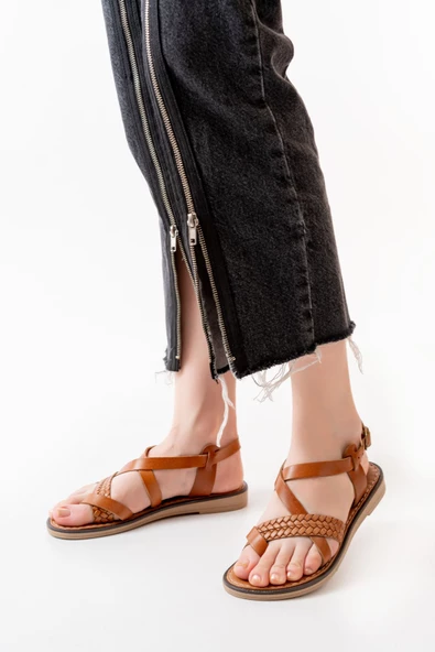 Taba Ortopedik Hakiki Deri Kadın Sandalet - Resim 4