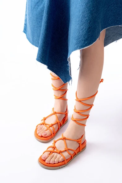 Orange Bilekten Bağcıklı Kadın Sandalet - Resim 4