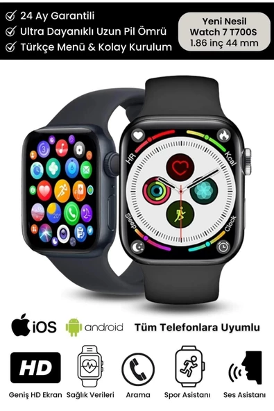 Su Geçirmez 45mm T700s Watch 7 Ios Android Sağlık Sensörlü Bluetooth Aramalı Alarm Akıllı Saat