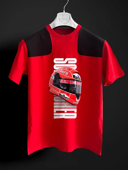 Schumacher İmzalı Kask kırmızı siyah F1 T-shirt